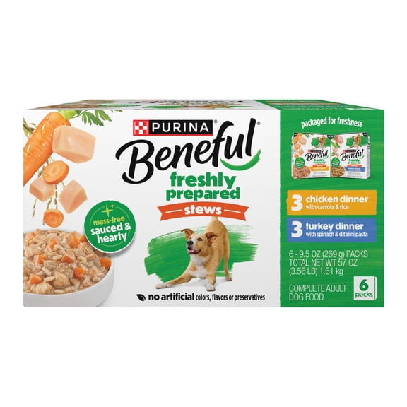 Purina Beneful Freshly Prepared Stews Chicken & Turkey Flavor Wet Dog Food Variety Pack, 9.5 oz Cartons (6 Pack)