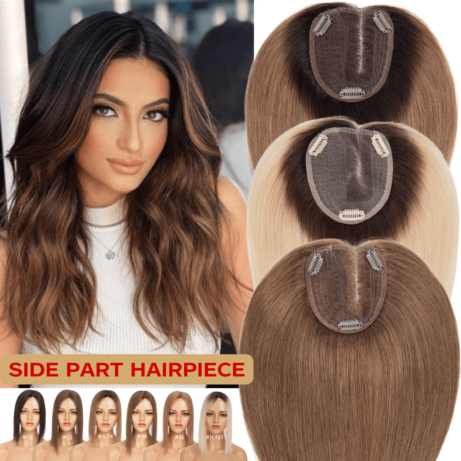 Benehair 10*12cm Side Part Clip In Hairpiece 100% Remy Real Human Hair Topper Hair Piece Wigs Handtied Lace Base For Woman Thin Hair Loss Top Piece Black 12 inch