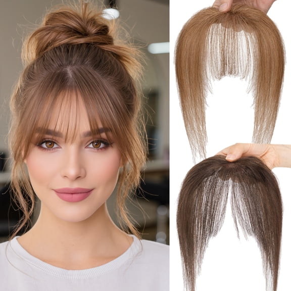 Benehair 100% Human Hair Clip in Bangs French Wispy Fringe with Temples Hand-Tied Lace Base Breathable Natural Look Anti-Slip Clips Easy Wear Can Be Curled Colored Restyled for Women Daily Use