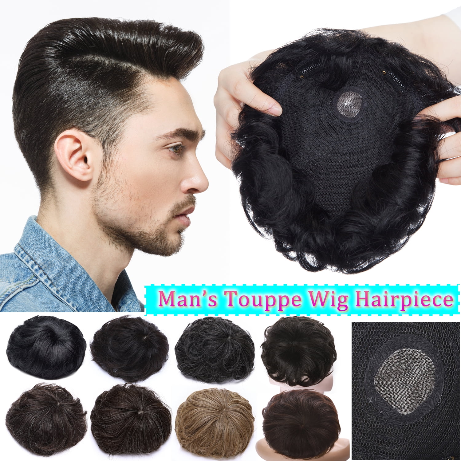 Benehair 100% Human Hair Top Toupee Piece Mans Wig Clip in Hairpiece Indian Remy Hair Replacement System Wigs Clip In Brown