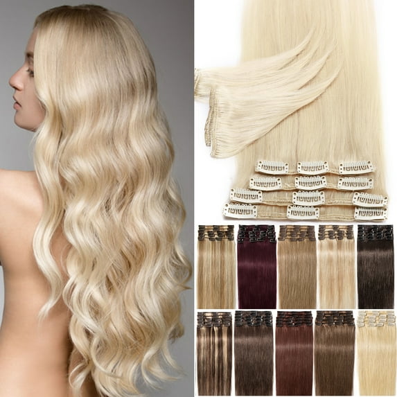 Benehair 100% Real Remy Human Hair Extensions Clip In 8 Pcs Hair Weft Full Head Women Blonde Striaght Hair 24" 80g