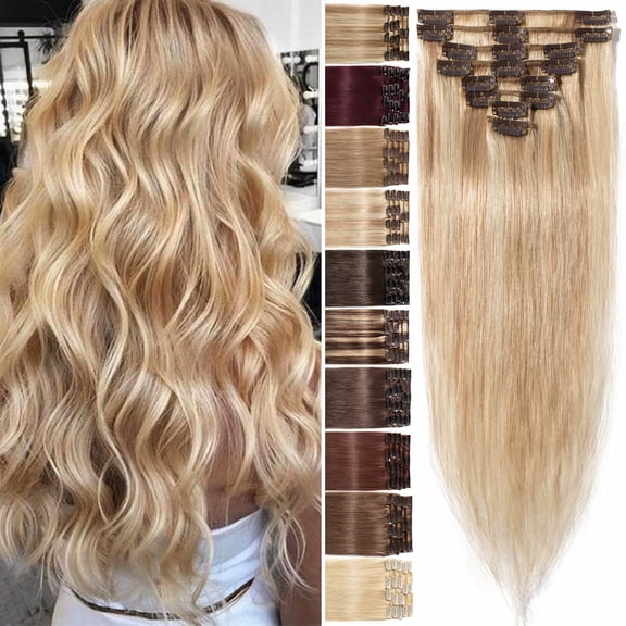 Benehair 100% Real Remy Human Hair Extensions Clip In 8Pcs Hair Weft Full Head Highlight Blonde Hair Women Straight