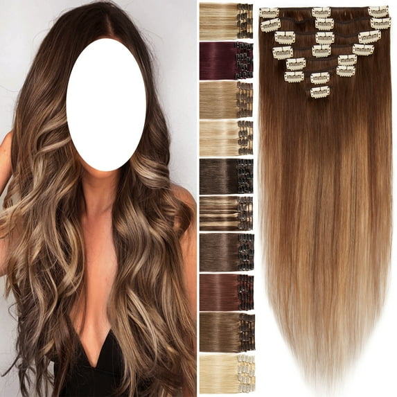 Benehair 100% Real Remy Human Hair Extensions Clip In 8Pcs Hair Weft Full Head Women Baalayage Blonde Hair Soft US
