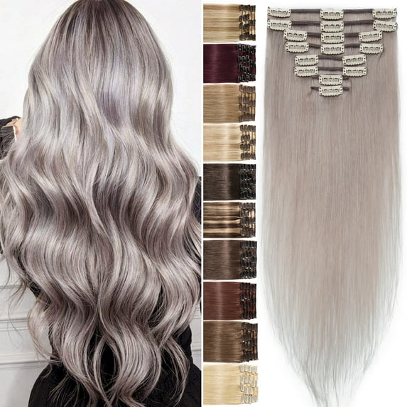 Benehair 100% Real Remy Human Hair Extensions Clip In 8Pcs Hair Weft Full Head Women Grey Hair Soft 8"-24"