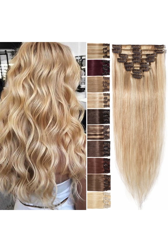 100% Real Remy Human Hair Extensions Clip In 8Pcs Hair Weft Full Head Women Highlight Blonde Hair
