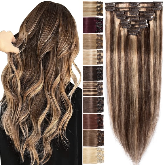 Benehair 100% Real Remy Human Hair Extensions Clip In 8Pcs Hair Weft Full Head Women Mixed Blonde Hair 24" 80g