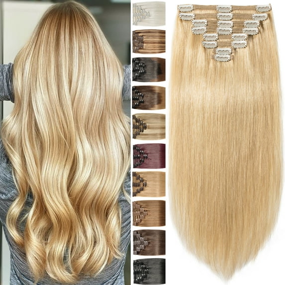 Benehair 100% Real Remy Human Hair Extensions Clip In Thick Double Weft Full Head 10"-24" Blonde Women Caramel Hair