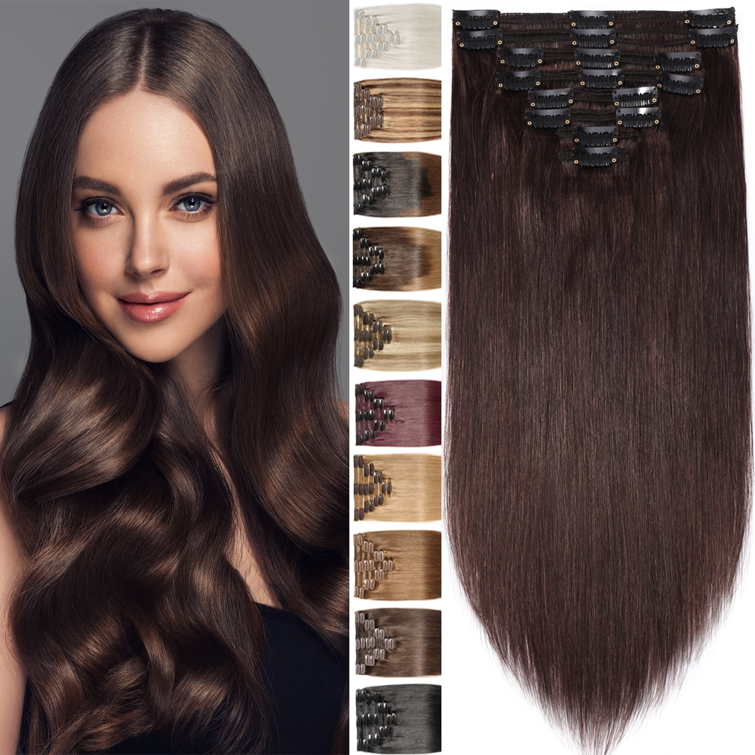 Real Human Hair Clip-In Extensions 8pc Double Weft 22in 110g Real THICK 160g Double Weft Clip In Remy Human Hair  main image 4