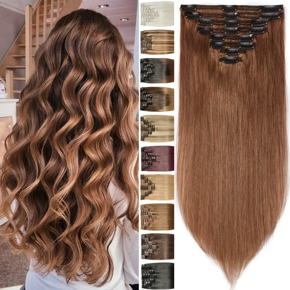 Benehair 100% Real Remy Human Hair Extensions Clip In Thick Double Weft Full Head 10"-24" Long Soft Brown Women Soft