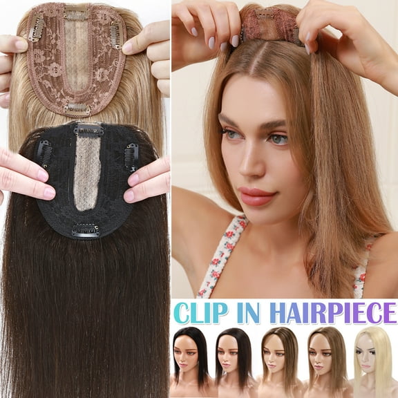 Benehair 100% Real Remy Human Hair Extensions Clip In Topper Toupee Hairpiece Silk Base for Women Hair Loss 12cm*10cm US