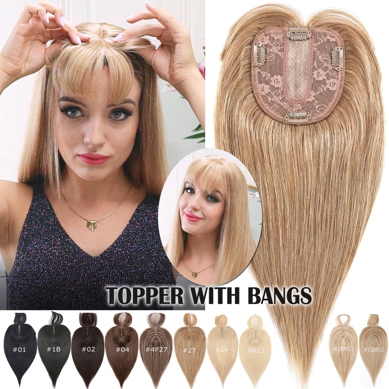Human Hair Topper Silk Base Clip-in 10 Inch Remy Hairpiece Thinning Coverage Amazon.com : 100% Remy Human Hair Silk Base Top Hairpieces  main image 4