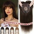 thumbnail image 1 of Benehair 100% Remy Human Hair Clip In Topper With Bang Toupee Hairpiece Wig Top Piece Base Wiglet NEW 10cm*12cm Brown, 1 of 11