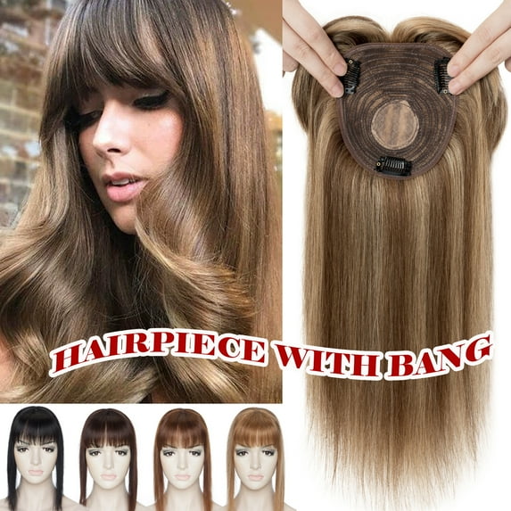 Benehair 100% Remy Human Hair Extensions Clip In Hairpiece Toupee Topper With Bang Mono Base for Women Highlight Blonde 150% 10*12cm