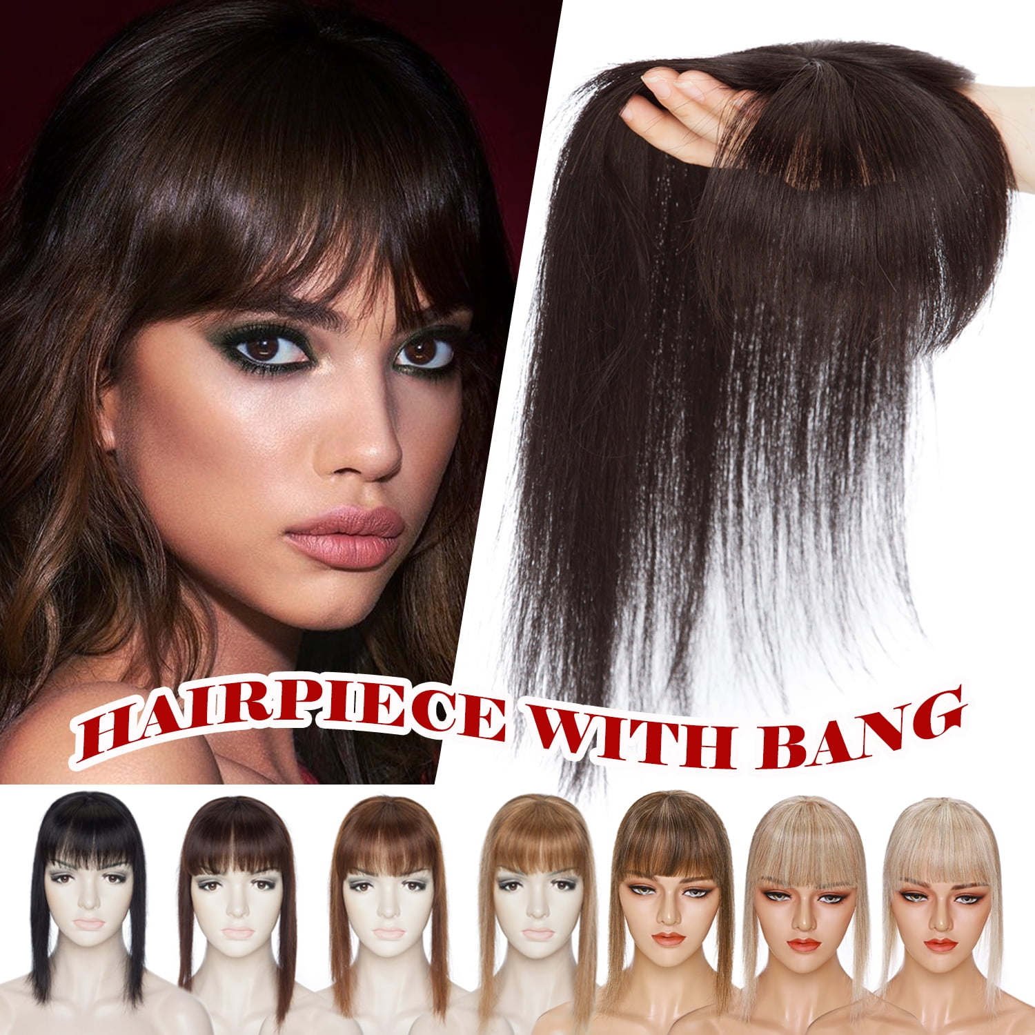 Benehair 100% Remy Human Hair Extensions Clip In Women's Topper Toupee  Hairpiece With Bang Mono Base Wiglet Hair Loss Black US - Walmart.com