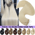 thumbnail image 1 of Benehair 100% Remy Real Human Hair Extensions Micro Ring Easy Loop In Hair Tips Nano Beans Russian Remy Hair Thick Strands 50g 16"-24" Striaght Blonde, 1 of 12