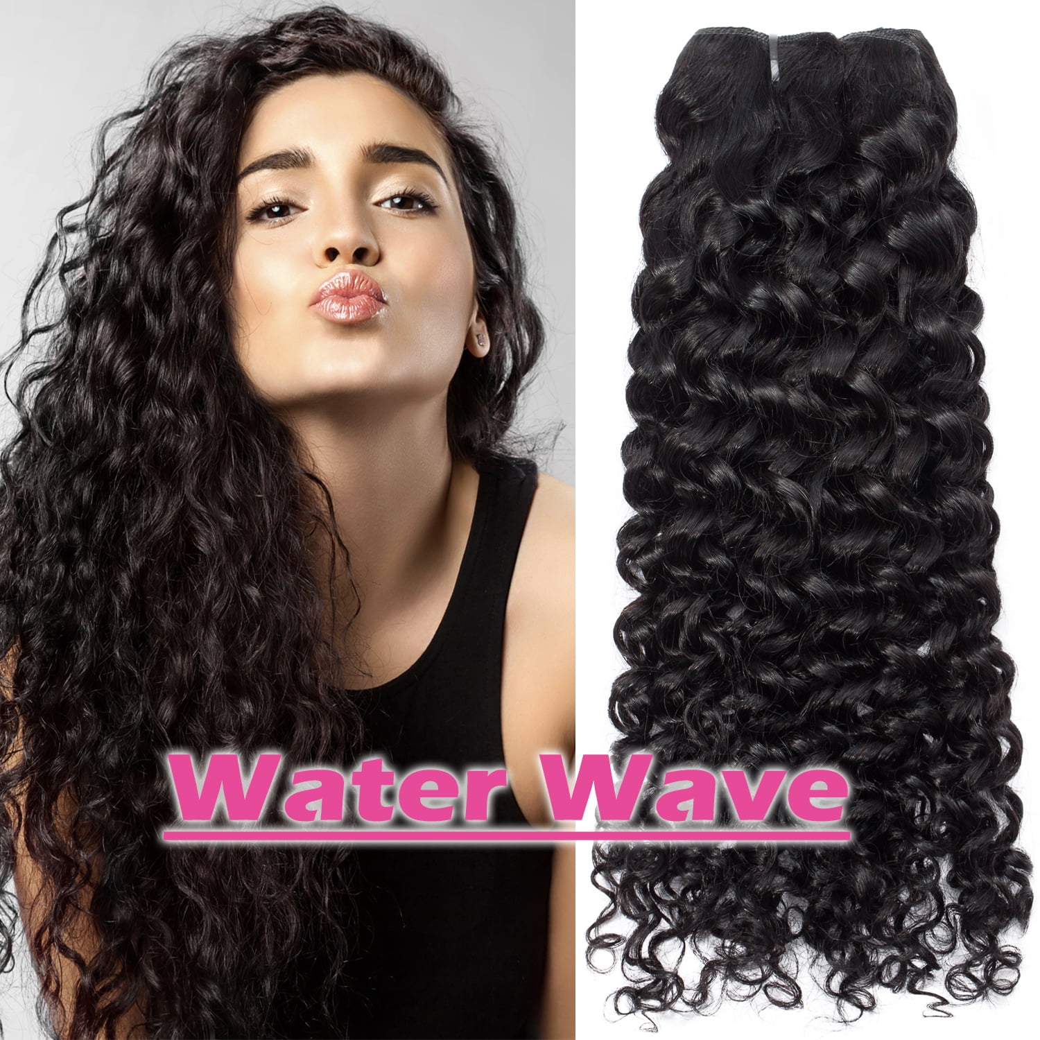 Benehair 100% Virgin Human Hair Extensions Brazilian Hair Weave Weft 1-3 Bundles Thick Water Wave Wavy Black Women 100g 14"-24"