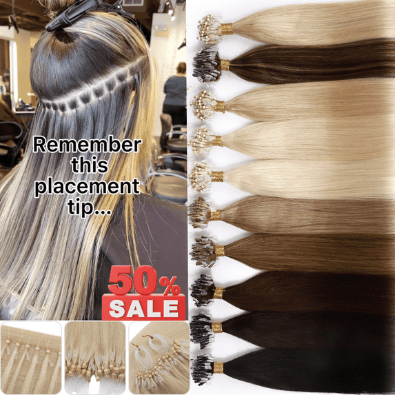 Benehair 100g Micro Ring Human Hair Extensions Micro Ring Beads 100% Remy Hair Extension Micro Link Hair Ombre Brown 1g/s Easy Loop In 16"-24"