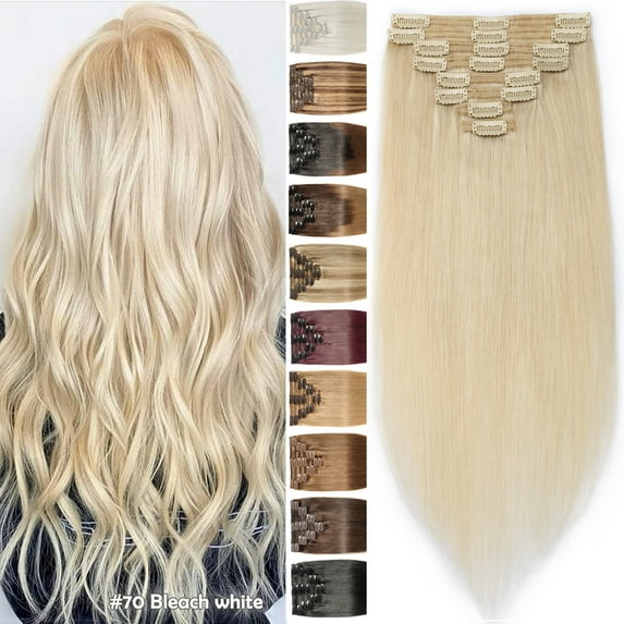 Benehair 110g-170g Clip In 100% Real Remy Human Hair Extensions Thick Double Weft Full Head Women White Hair Soft