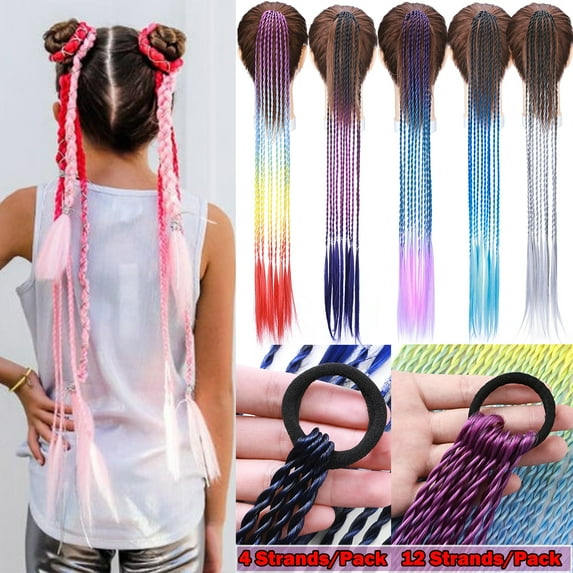 Benehair 12 Strands Senegalese Twist Braids Ponytail Bright Pigtail Hair Extensions Dreadlocks Kanekalon Crochet Braids for Women 24" Ombre Purple Blue