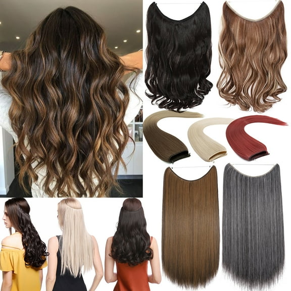 Benehair Adjustable Headband Invisible Wire Hair Extensions Highlight Long Wavy Curly Synthetic Hairpiece for Women Heat Resistant Fiber No Clip