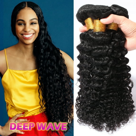 Benehair Brazilian Virgin Human Hair Extensions 1 Bundles 100g Deep Wave Hair Weave Weft Black Women 24 inch 8A