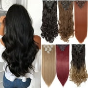 Benehair Clip في ملحقات الشعر رأس كامل سميك طويل 8 قطع شعر 18 مقاطع مموج مجعد قطع شعر مستقيمة 100٪ طبيعي حقيقي مثل أفضل شعر بشري 17 مجعد شقراء داكنة ميكس بليتش شقراء