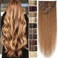 thumbnail image 1 of Benehair Clip In 100% Real Human Hair Extensions Remy Hair Full Head Soft Smooth 8 pcs Golden Brown 18"20" US, 1 of 12