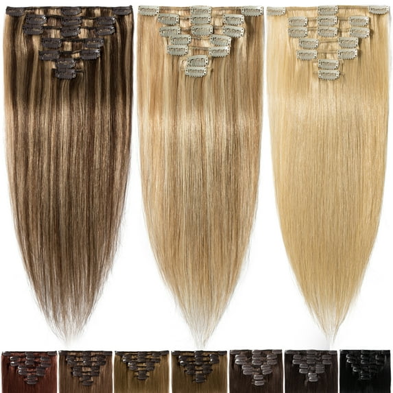 Benehair Clip In 100% Real Remy Human Hair Extensions Full Head Soft Straight Women Highlight Balayage Blonde Hair 7 Pcs