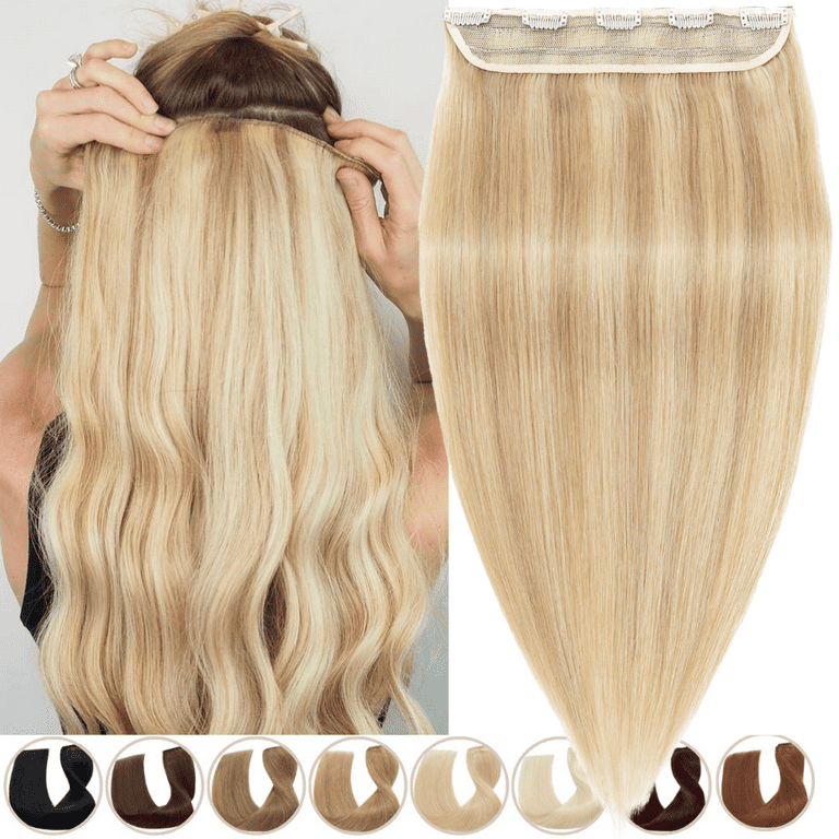 Benehair Clip In 100 Remy Real Hair Extensions Thick One Piece Hair Weft 3 4 Full Head Straight Highlight Blonde Walmart