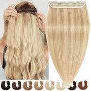 Benehair Clip In 100% Remy Real Hair Extensions Thick One Piece Hair Weft 3/4 Full Head Straight Highlight Blonde