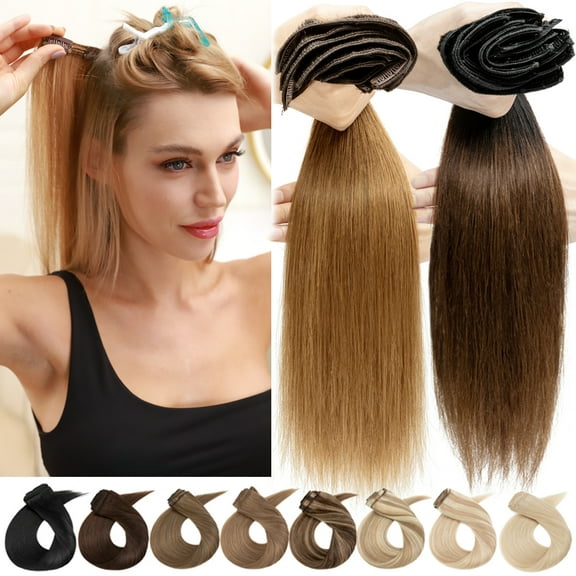 Benehair Clip In Hair Extensions 100% Remy Human Hair Double Weft Straight Blonde Thick Full Head 24inch