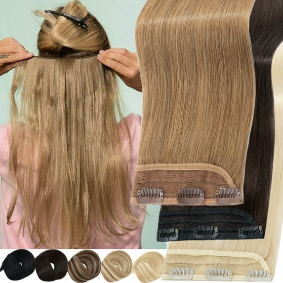 Benehair Clip In Hair Extensions One Piece 100% Remy Real Human Hair Clip in 3/4 Full Head Straight Hair for Women 8"-24" Brown Soft