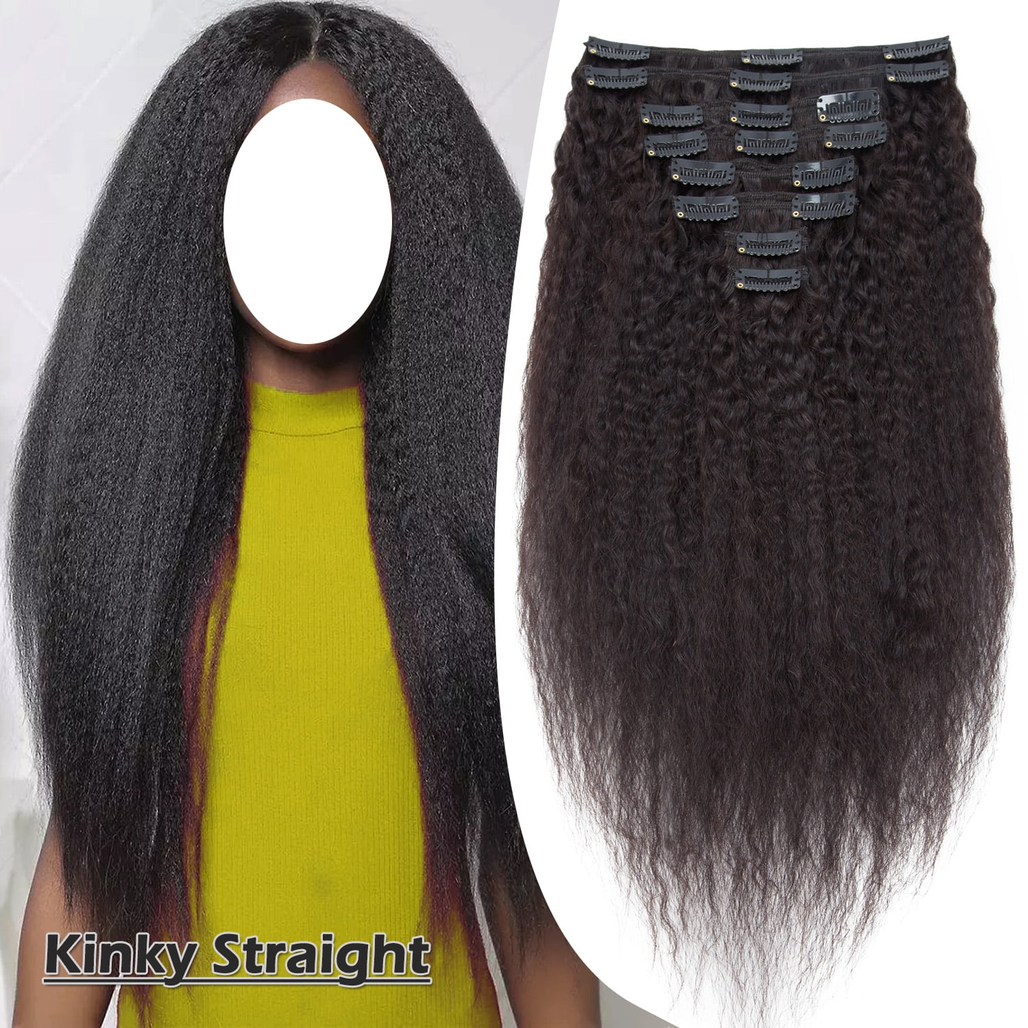 Benehair Clip In Human Hair Extensions Afro kinky Straight Double Weft Black Brazilian Virgin Remy Hair Thick Full Head