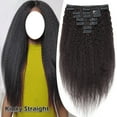 thumbnail image 1 of Benehair Clip In Human Hair Extensions Afro kinky Straight Double Weft Black Brazilian Virgin Remy Hair Thick Full Head, 1 of 10