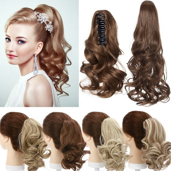 Benehair Clip In Ponytail Hair Extensions Fashion Claw on Long Cute Wavy Hair Piece 18" Claw Curly Bleach Blonde