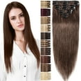 thumbnail image 1 of Benehair Clip in 100% Human Hair Extensions Full Head Straight Remy Hair 8pcs For Women Brown Soft 24" 80g US, 1 of 12