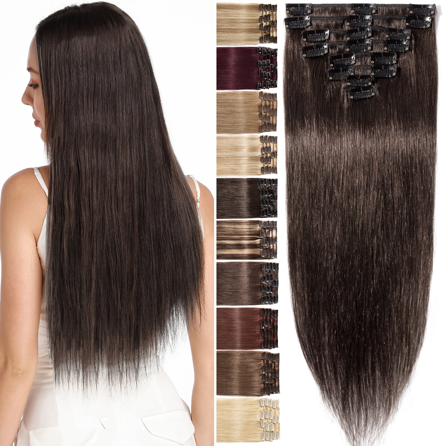 Benehair Clip in 100% Human Hair Extensions Full Head Straight Remy ...