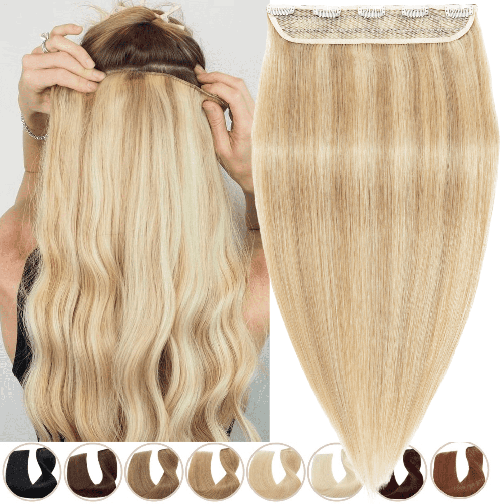Benehair Clip One Piece Human Hair Extensions 100 Remy Hair Weft 3 4 Full Head Invisible Straight Blonde
