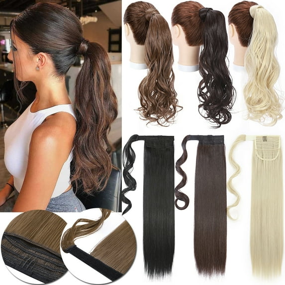 Benehair Clip in Ponytail Hair Extensions Pocket wrap around Long Thick Hairpiece as Human 18" Curly Light Brown