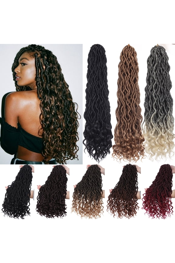 Goddess Locs Crochet Braids Curly Wavy Faux Locs Hair Extensions with Curly Ends Pre Looped Locs Synthetic for Women 20" Dark Black&Coffee Brown