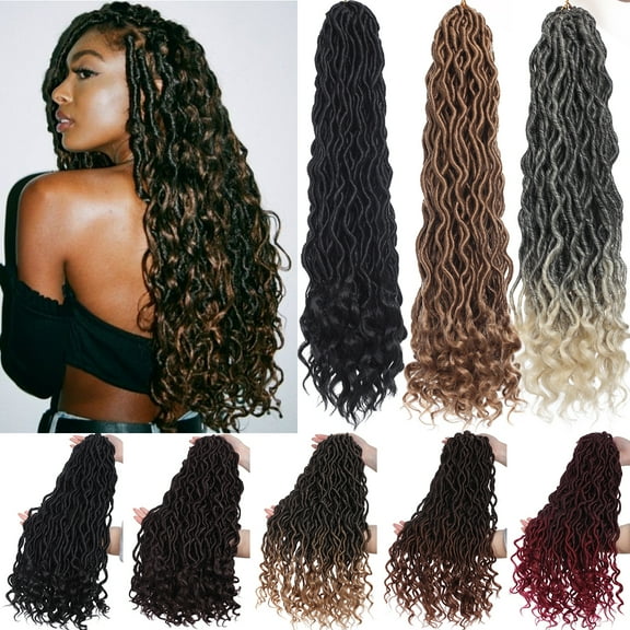 Benehair Goddess Locs Crochet Braids Curly Wavy Faux Locs Hair Extensions with Curly Ends Pre Looped Locs Synthetic for Women 20" Dark Black&Coffee Brown