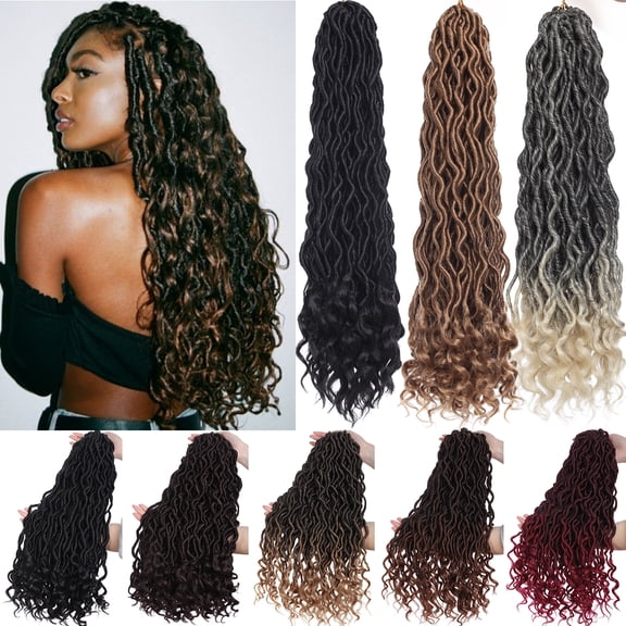 Benehair Goddess Locs Crochet Braids Curly Wavy Faux Locs Hair Extensions with Curly Ends Pre Looped Locs Synthetic for Women 20" Light Brown