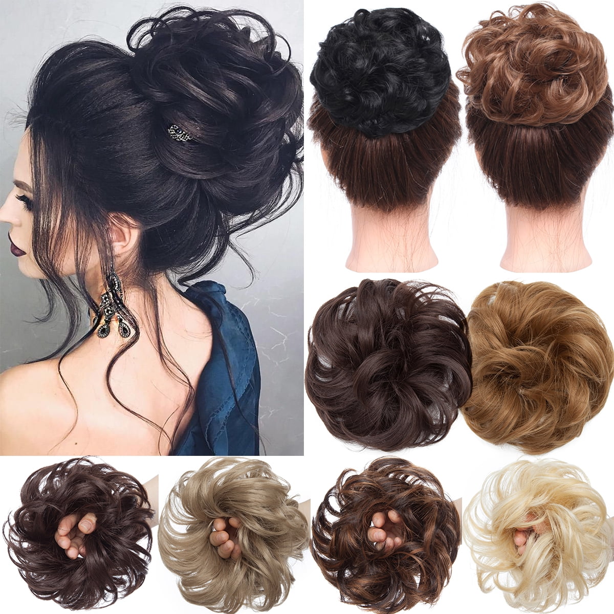 Scrunchie Hairpiece Avec Extensions Bouclées Light Brown Golden - 30 Mèches, Neuf