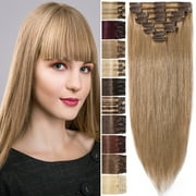 Benehair 100% Real Remy Human Hair Extensions Clip In 8Pcs Hair Weft Full Head Women Ombre Brown Hair Soft US