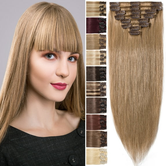 Benehair Human Hair Extensions Clip In Hair Extension Full Head Remy Hair Blonde for Women Straight 8"-24"
