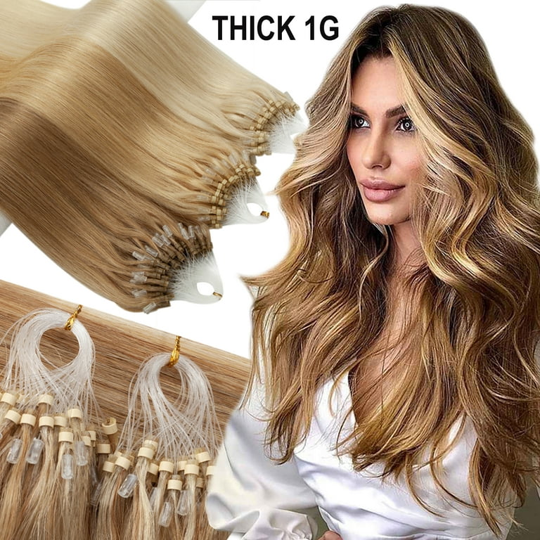 MY-LADY Micro Loop Human Hair Extensions Microbead Hair Extensions Micro  Ring Fish Line Link hair extensions Cold Fusion Remy Hair For Women 50