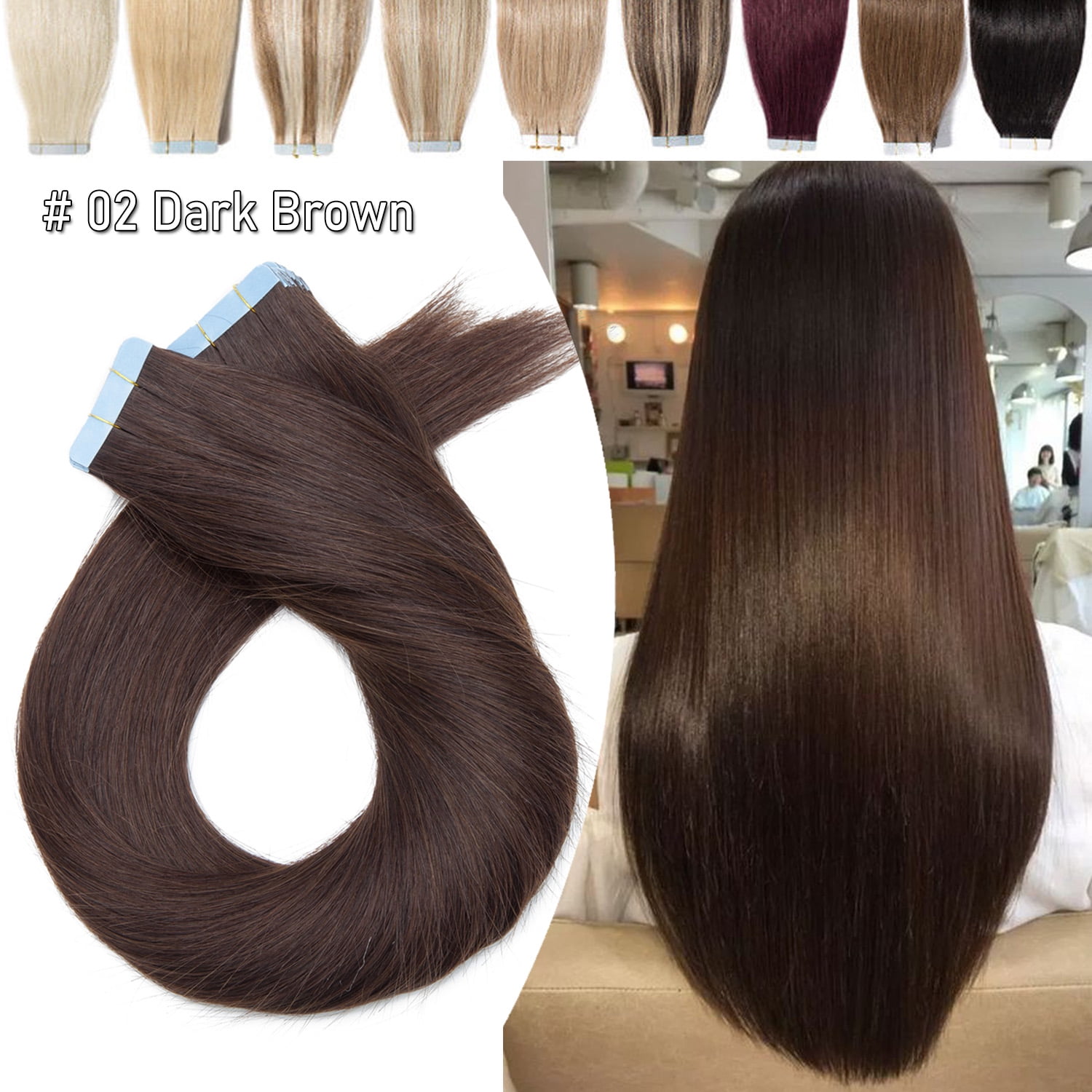 24 Inch Tape In Hair Extensions, Remy Human Hair, 40 Pieces, Skin Weft 24 inches SEGO Tape in Hair Extensions Human Hair 40 Pieces  main image 2