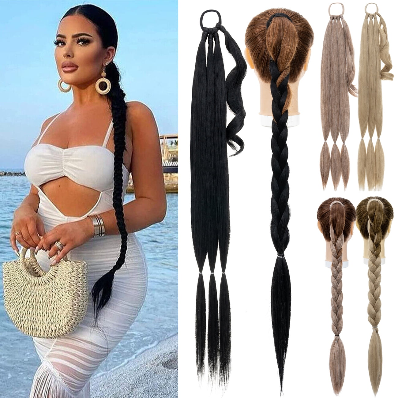 Long Braid Ponytail Extension with Hair Tie Straight Wrap Around Hair Extensions Amazon.com : SEIKEA Long Braided Ponytail Extension with  main image 2