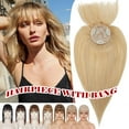 thumbnail image 1 of Benehair MONO/Silk Top Hairpiece With Bangs Clip In Russian Remy 100% Remy Human Hair Toupee Topper US 16inch, 1 of 13