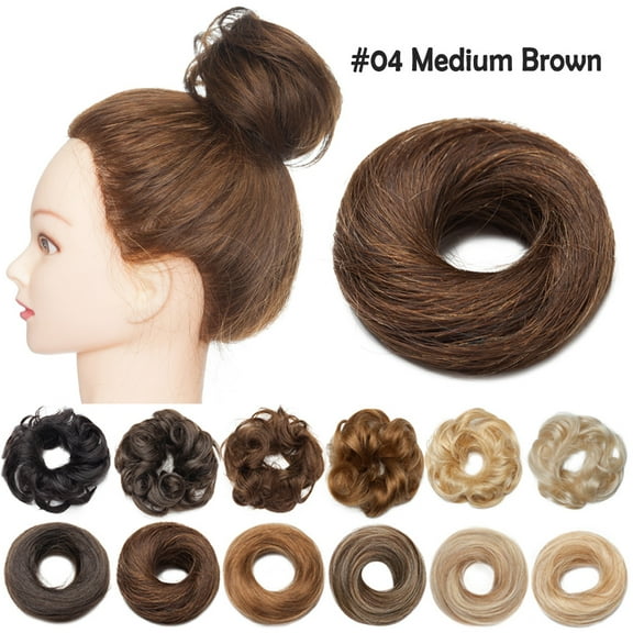 Benehair Messy Bun 100% Human Hair Pieces Extensions Scrunchies Updo Chignons Remy Hair Elastic Band Women Wrap Soft US Brown